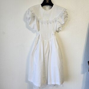 EASTER Spring Cottagecore 80s VINTAGE British Lace Trim Yoke Puff Sleeve Dress